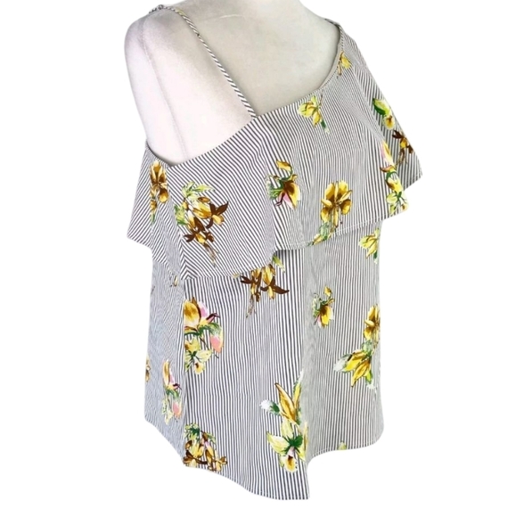 NWT Large Floral Striped One-Shoulder Top Lumiere Urban Outfitters Top - Picture 3 of 16